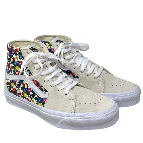 VANS Sk8-Hi Tapered Sneakers Women's Canvas Suede Floral White Shoes VN0A5KRUWHT - Picture 1 of 9